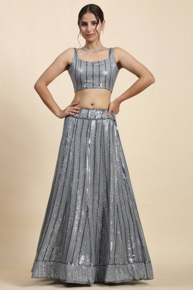 Grey Sequin Georgette Lehenga