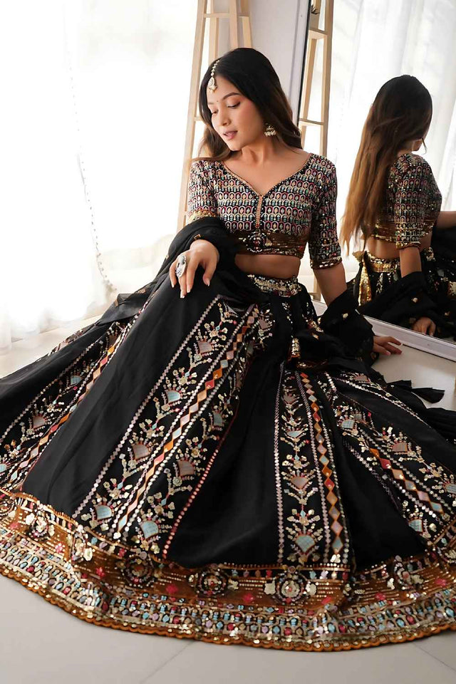 Black Sequin Georgette Lehenga
