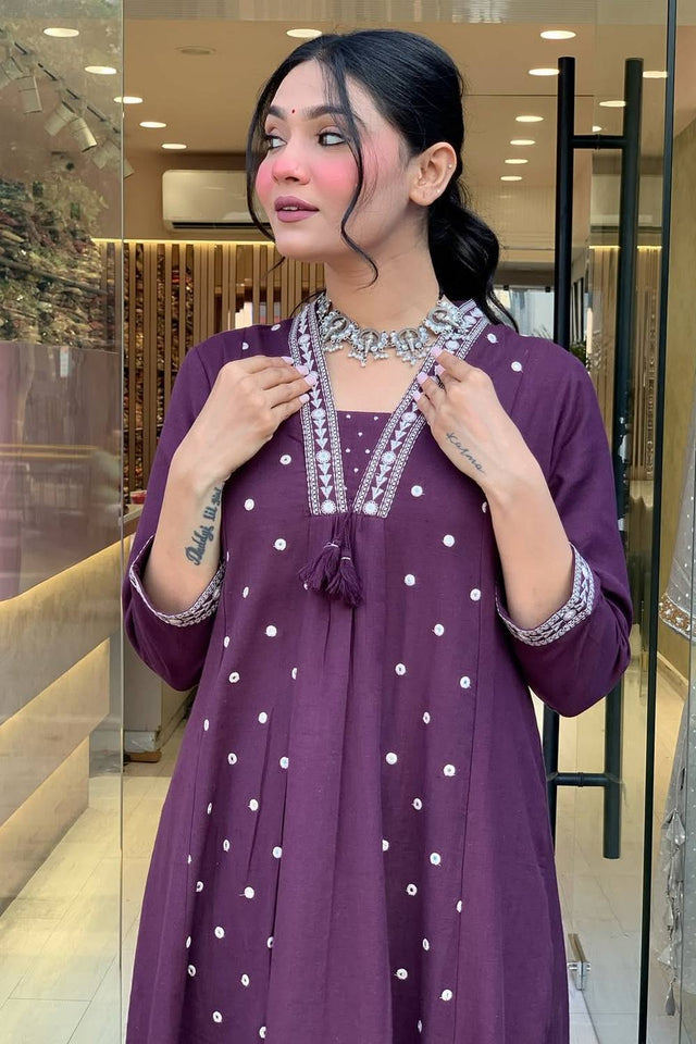 Violet Mirror Sequin Cotton Anarkali Suit Set