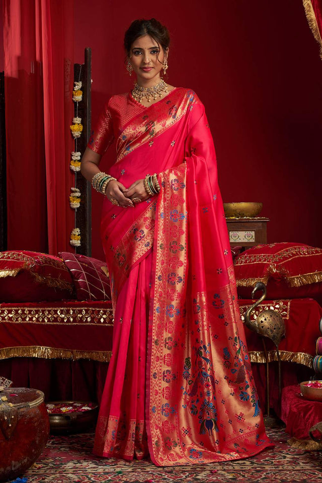 Pink Paithani Woven Silk Blend Saree (HT1708)
