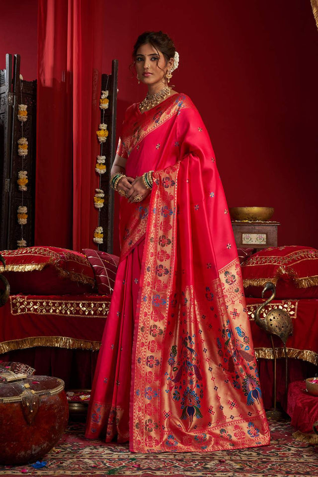 Pink Paithani Woven Silk Blend Saree (HT1708)