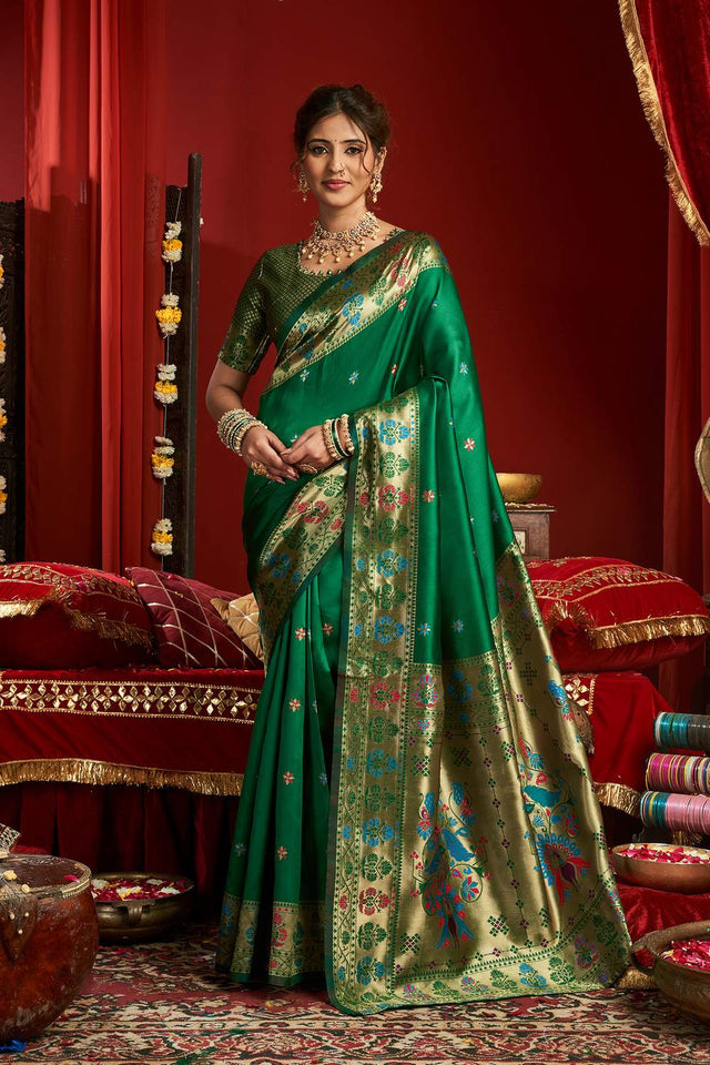 Green Paithani Woven Silk Blend Saree (HT1710)