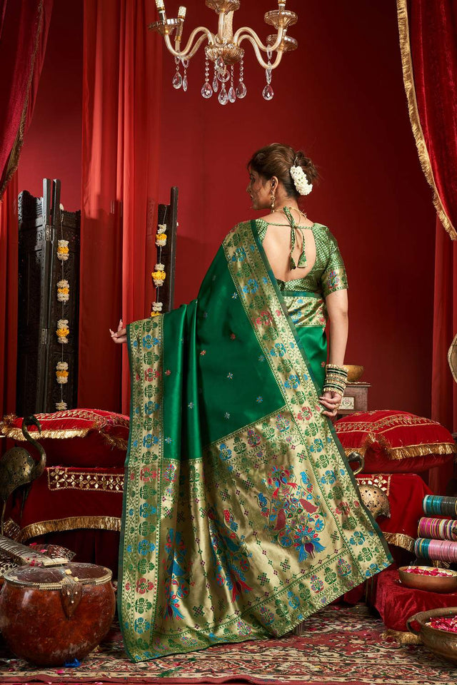 Green Paithani Woven Silk Blend Saree (HT1710)
