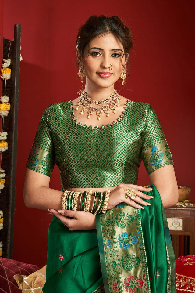 Green Paithani Woven Silk Blend Saree (HT1710)
