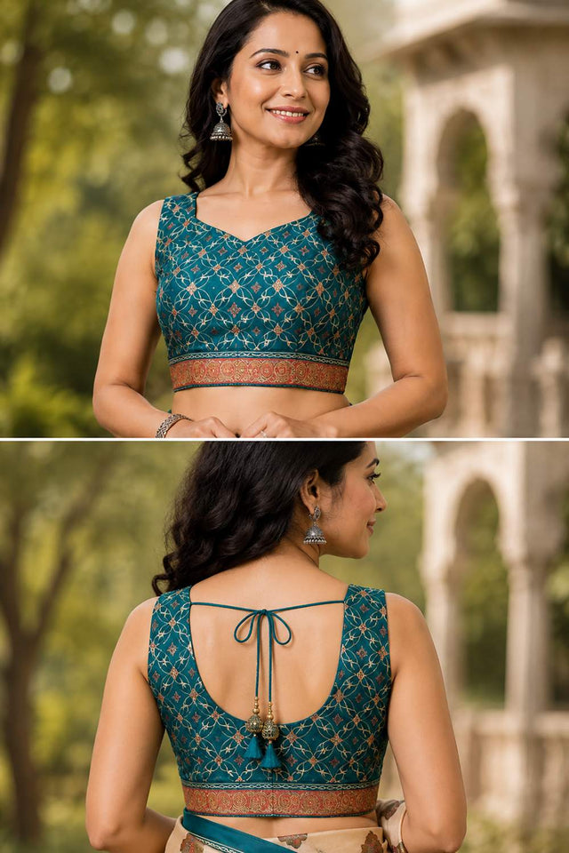 Beige Geomatric Printed Chanderi Cotton Ready To Wear Saree (HT2105)