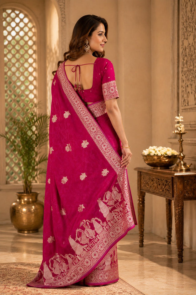 Magenta Woven Soft Silk Saree (HT2401)