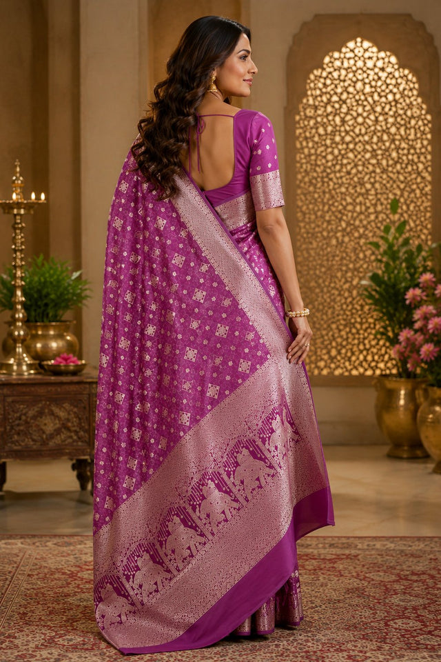 Violet Geometric Woven Soft Silk Saree (HT2407)