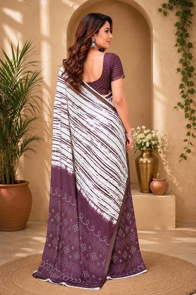 White & Purple Printed Linen Saree (HT2533)