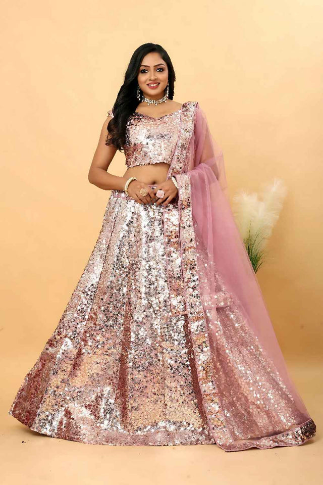 Light Pink Sequins Silk Lehenga