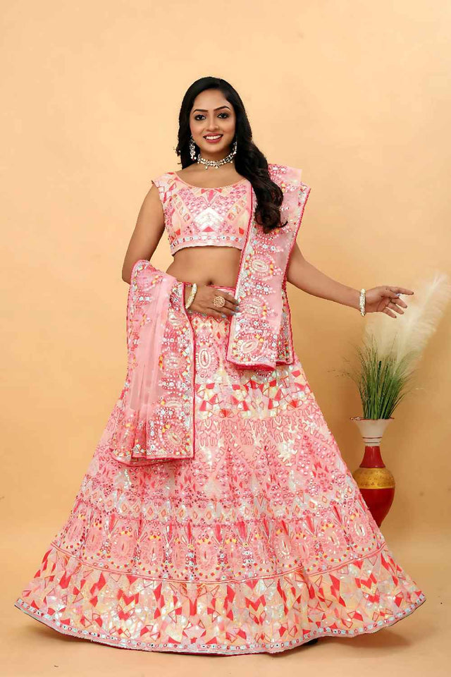 Light Pink Sequins with Embroidered Georgette Lehenga