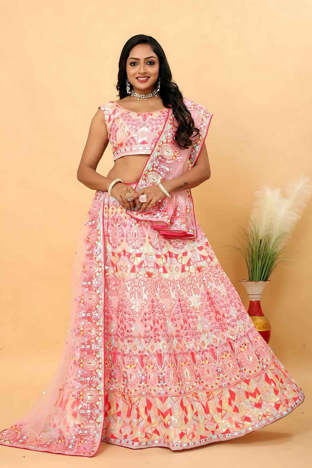 Light Pink Sequins with Embroidered Georgette Lehenga