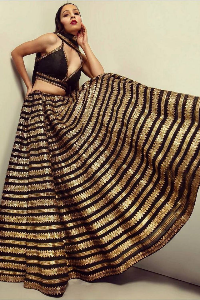 Black Gotta Patti Art Silk Lehenga