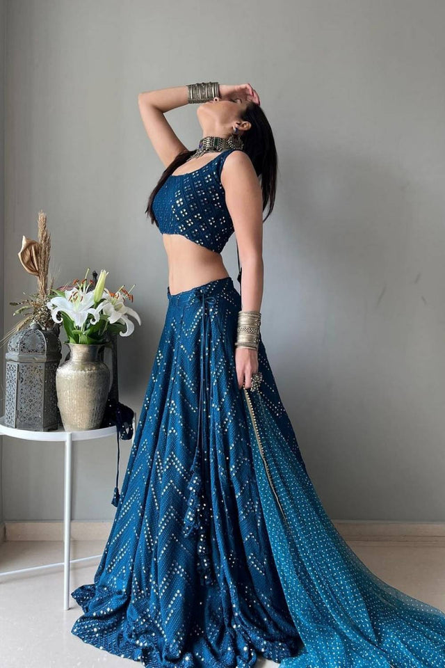 Blue Sequin Georgette Lehenga