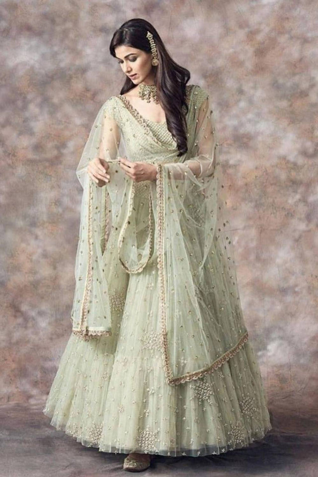 Green Embroidered Art Silk Lehenga