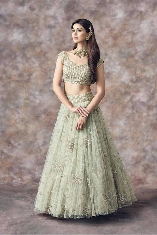 Green Embroidered Art Silk Lehenga