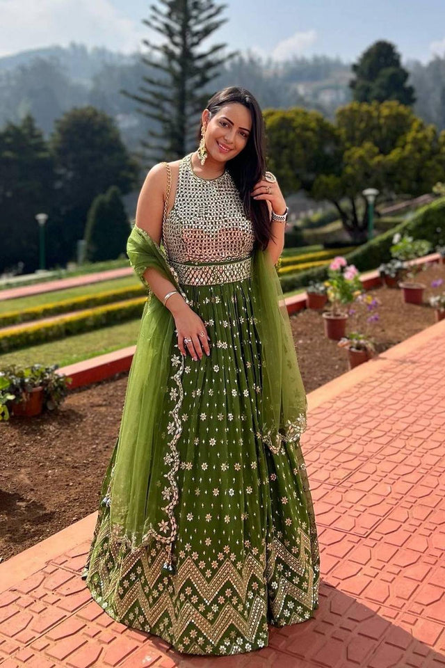 Mehendi Sequin Georgette Lehenga