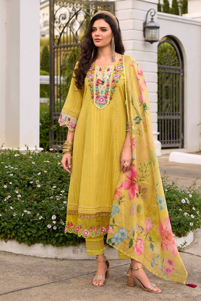 Yellow Embroidered Cotton Kurti Pant Set (IDKH0YL10684)