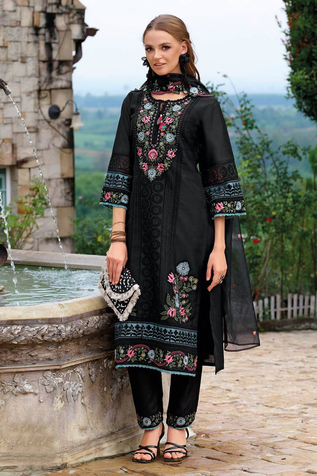 Black Embroidered Silk Blend Kurti Pant Set (IDKH9BK11535)