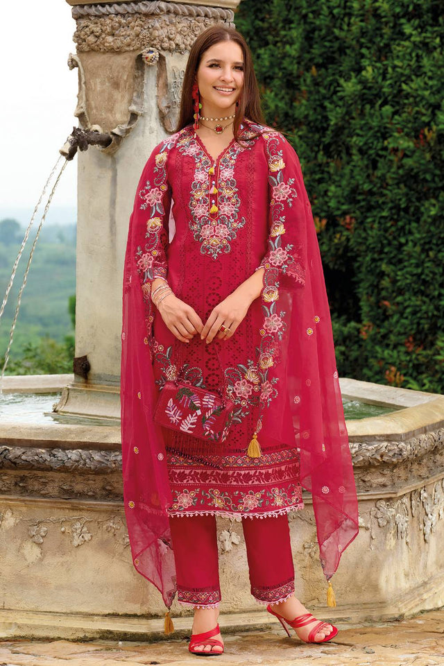 Red Embroidered Silk Blend Kurti Pant Set (IDKH9RD11532)