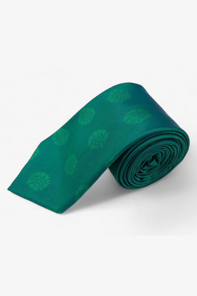 Green Ethnic Motif Silk Teal Tie