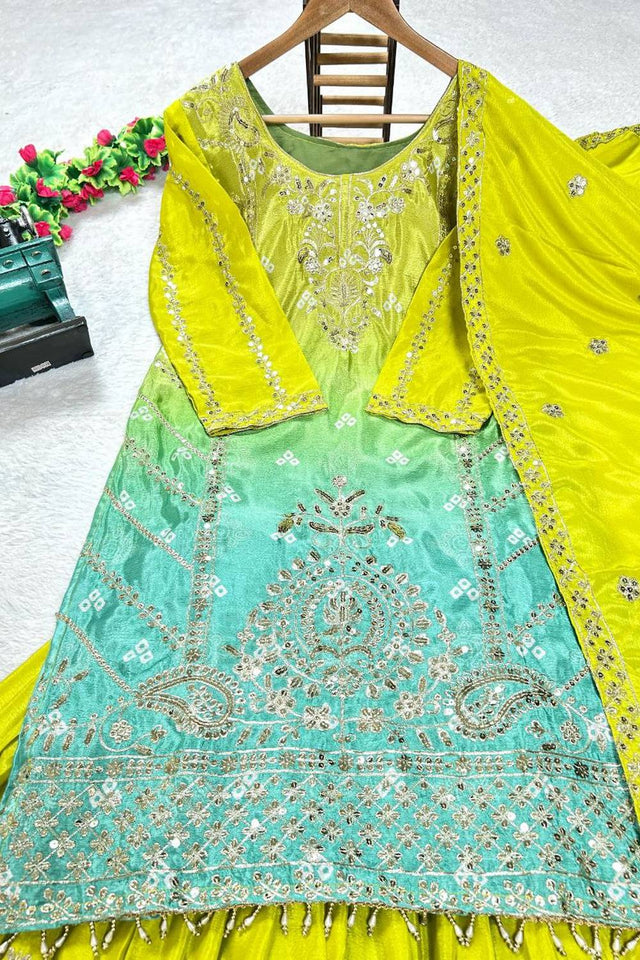 Dark Green Embroidered Silk Sharara Suits