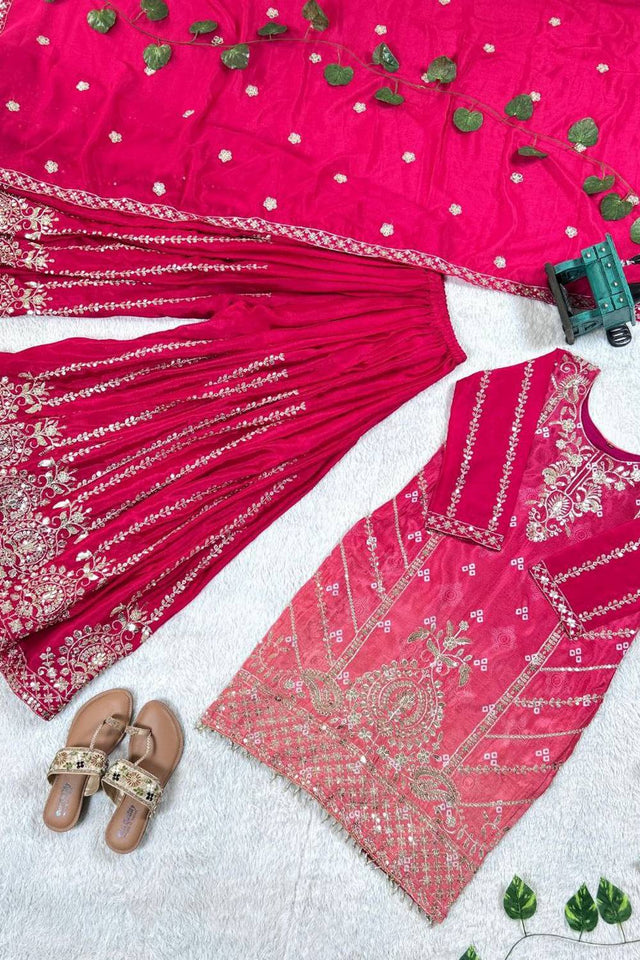 Pink Embroidered Silk Sharara Suits