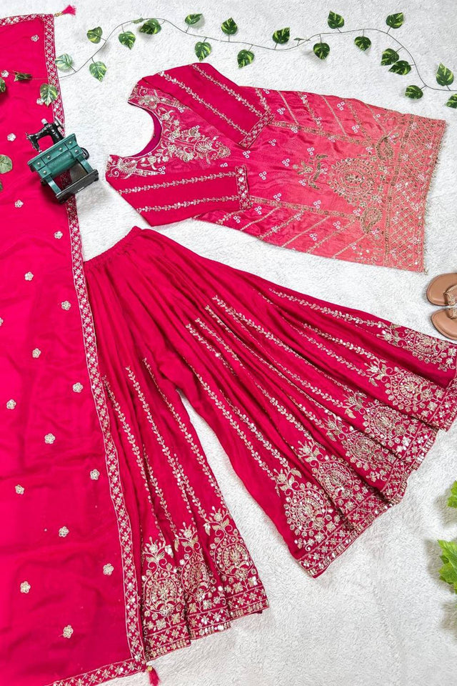 Pink Embroidered Silk Sharara Suits
