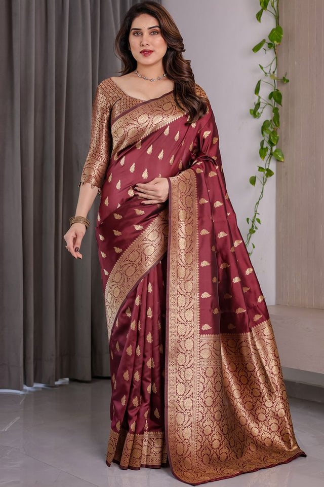 Maroon Zari Woven Art Silk Saree (JCQ3-MAROON)