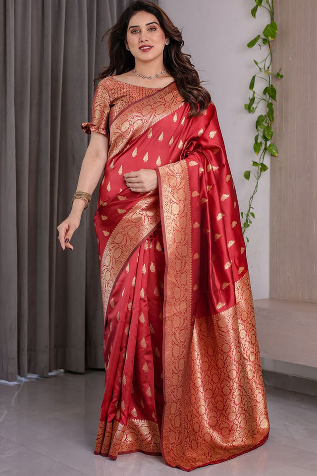 Red Zari Woven Art Silk Saree (JCQ3-RED)