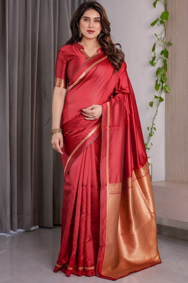 Red Zari Woven Art Silk Saree (JCQ4-RED)