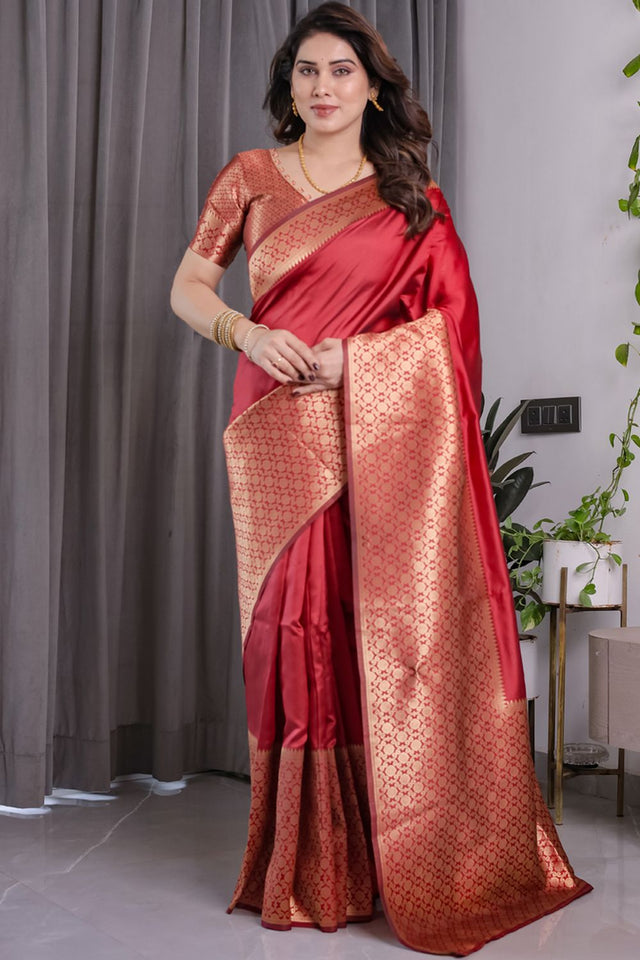 Red Zari Woven Art Silk Saree (JCQ6-RED)