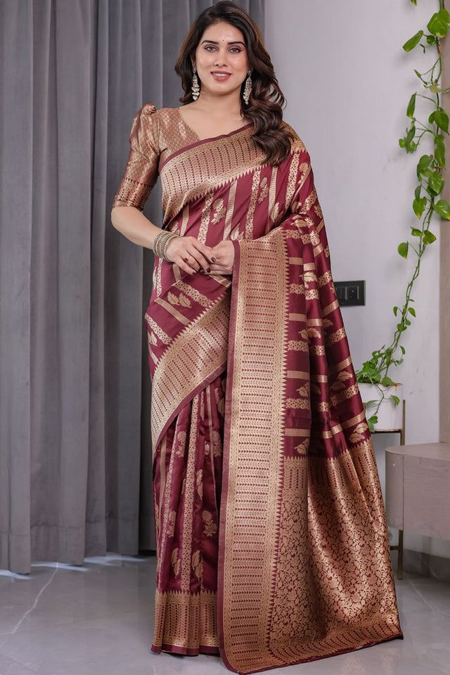 Maroon Zari Woven Art Silk Saree (JCQ7-MAROON)