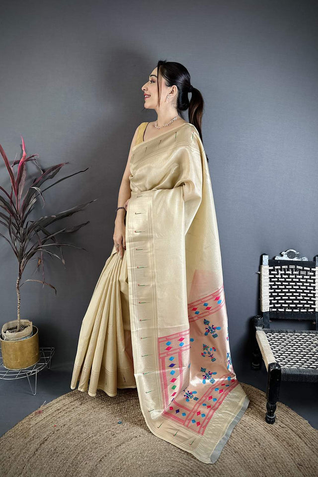 Beige Paithani Woven Tissue Saree (JK12501)