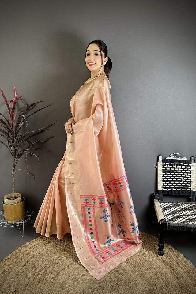Peach Paithani Woven Tissue Saree (JK12503)