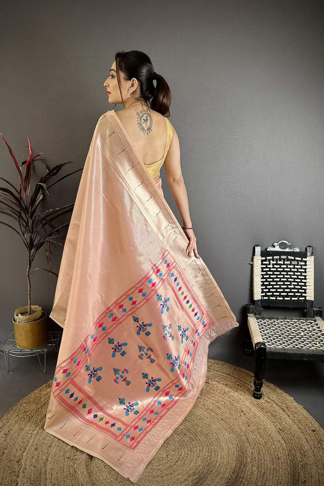 Peach Paithani Woven Tissue Saree (JK12503)