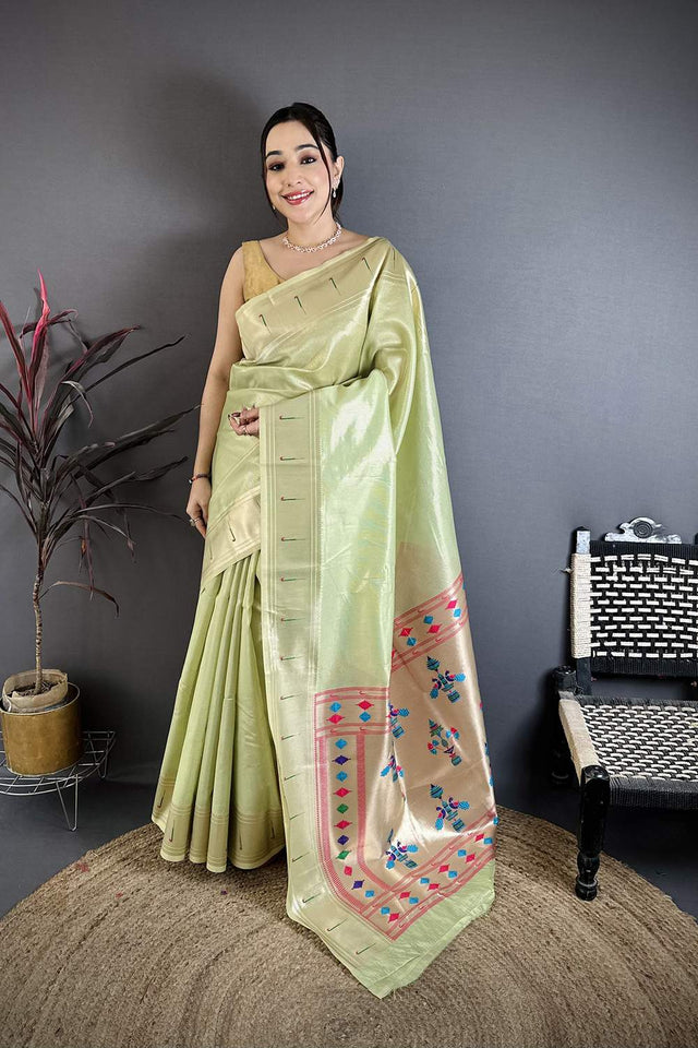 Green Paithani Woven Tissue Saree (JK12505)