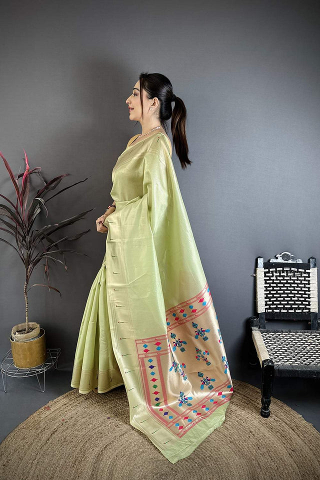 Green Paithani Woven Tissue Saree (JK12505)