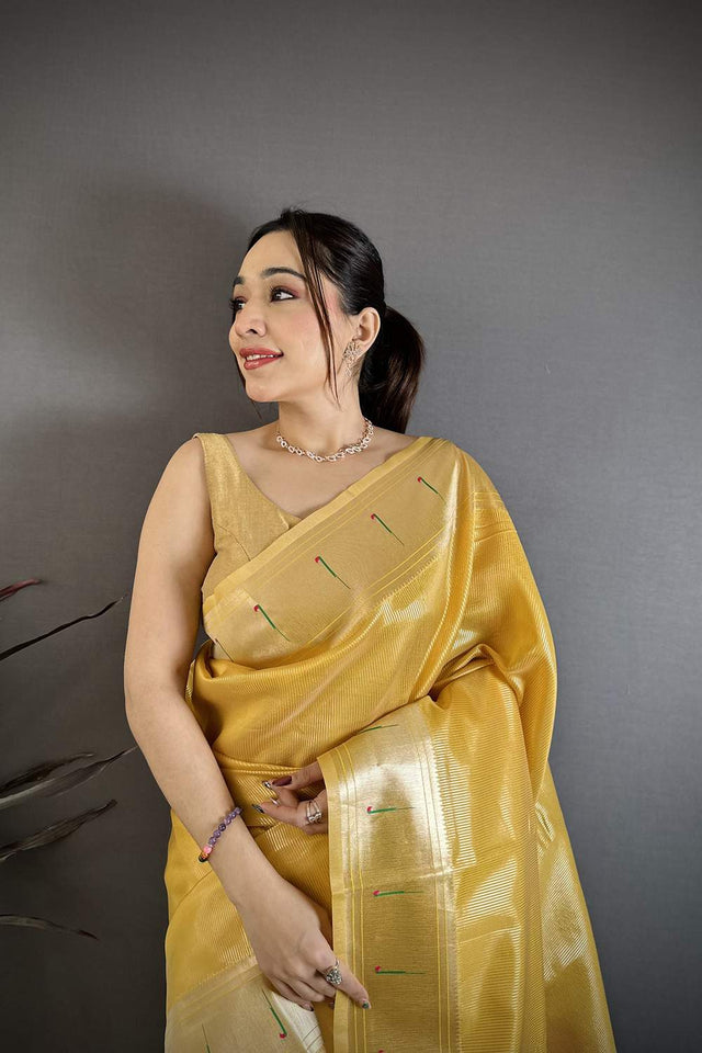 Gold Paithani Woven Tissue Saree (JK12506)