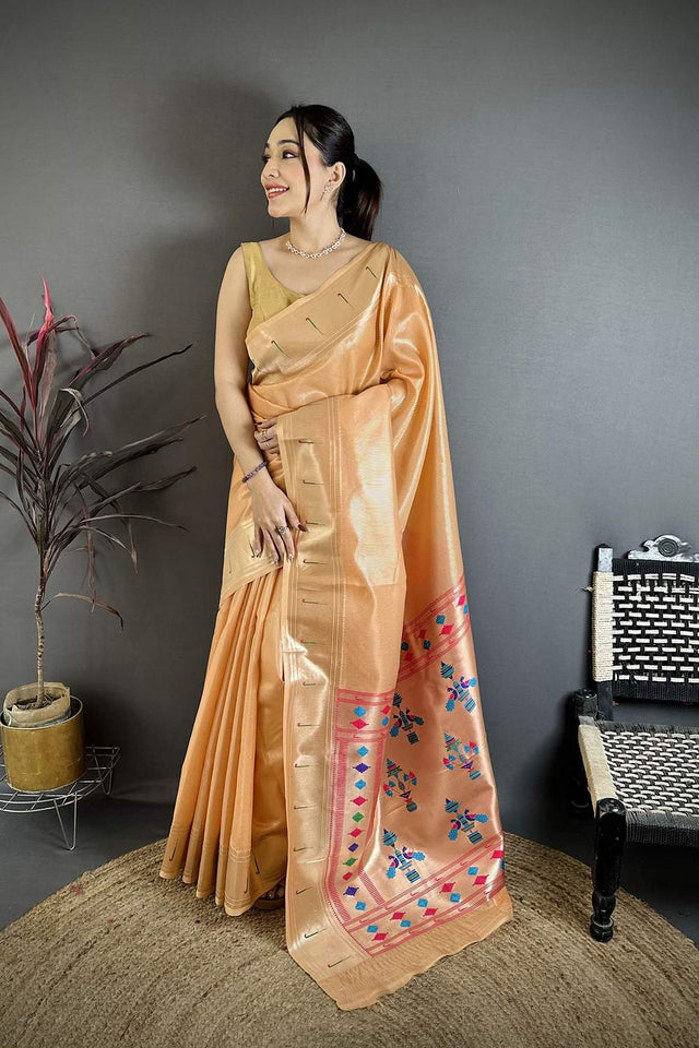 Orange Paithani Woven Tissue Saree (JK12507)