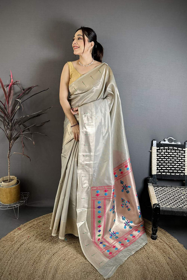 Grey Paithani Woven Tissue Saree (JK12508)