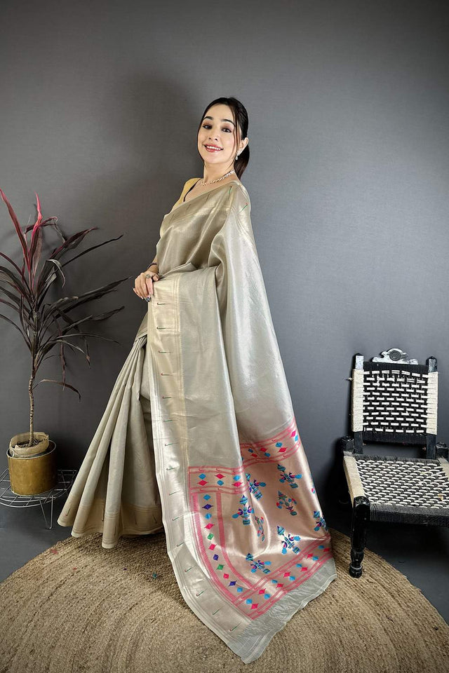 Grey Paithani Woven Tissue Saree (JK12508)