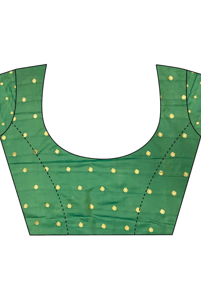Green Checkered & Floral Woven Banarasi Silk Saree (JK12603)
