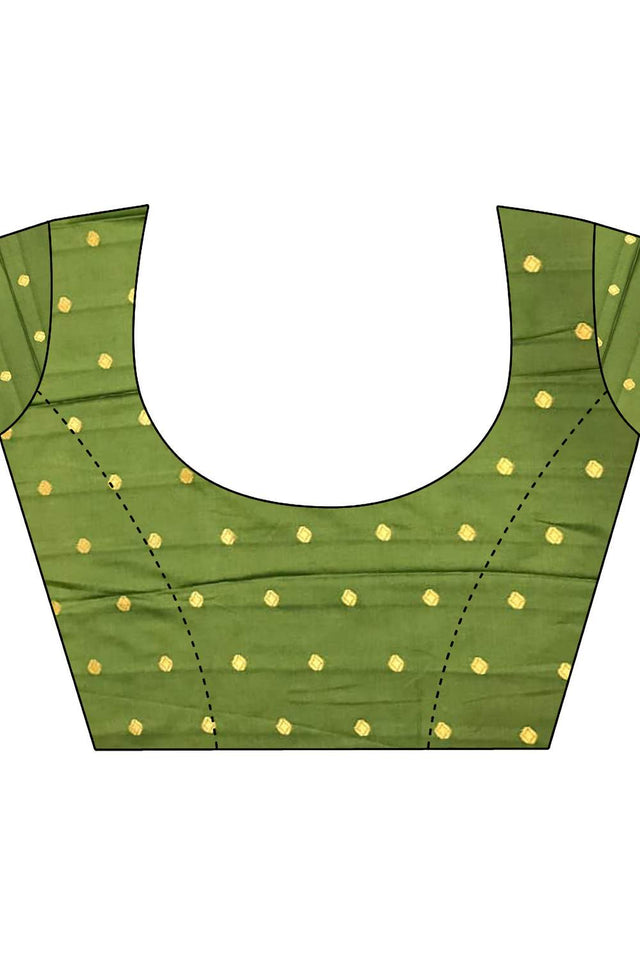 Olive Green Checkered & Floral Woven Banarasi Silk Saree (JK12608)