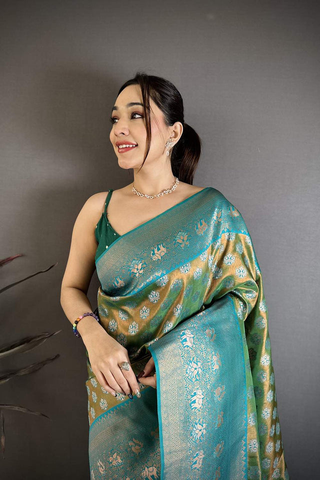 Green Banarasi Floral Woven Silk Saree (JK12802)
