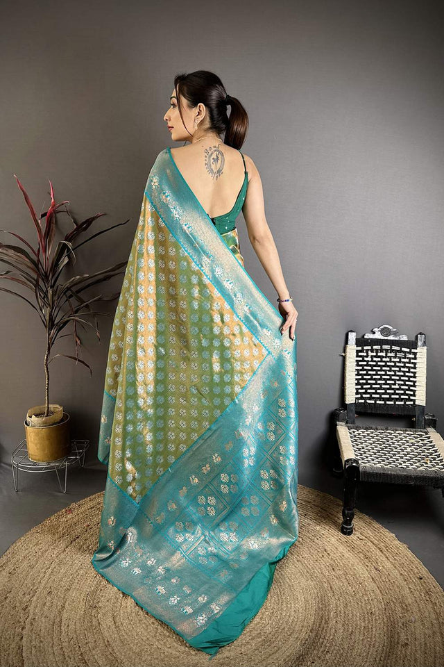 Green Banarasi Floral Woven Silk Saree (JK12802)