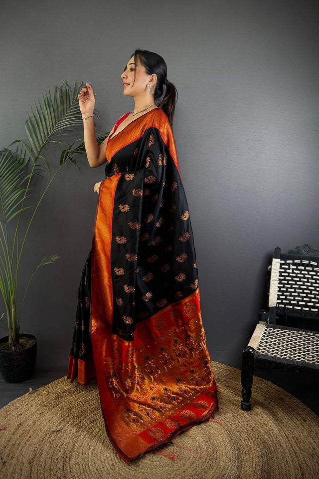 Black Paithani Woven Soft Silk Saree (JK12901)
