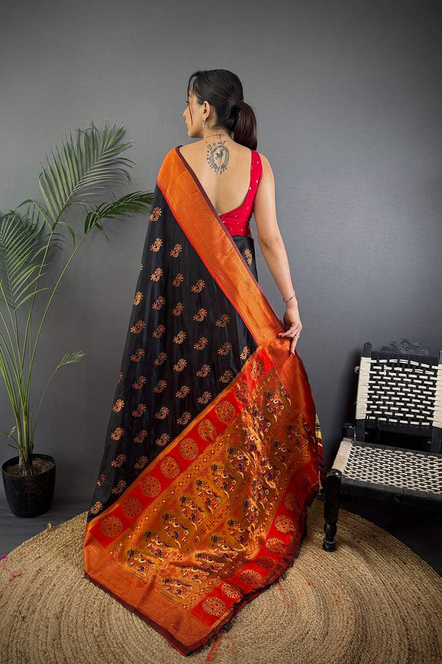 Black Paithani Woven Soft Silk Saree (JK12901)