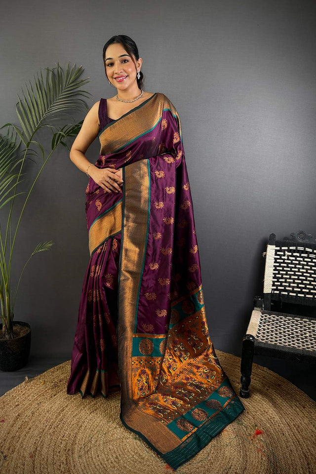 Wine Paithani Woven Soft Silk Saree (JK12902)