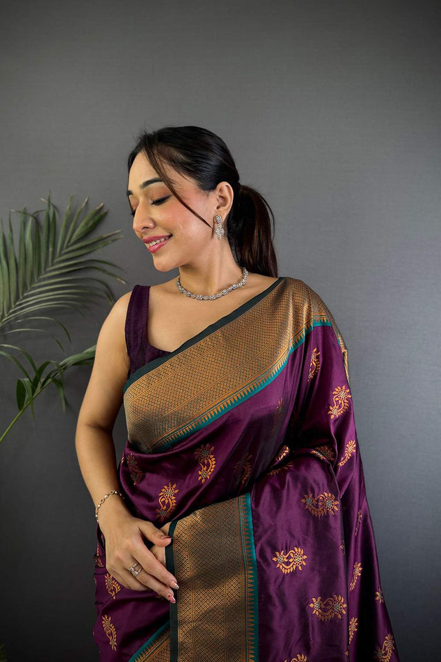 Wine Paithani Woven Soft Silk Saree (JK12902)