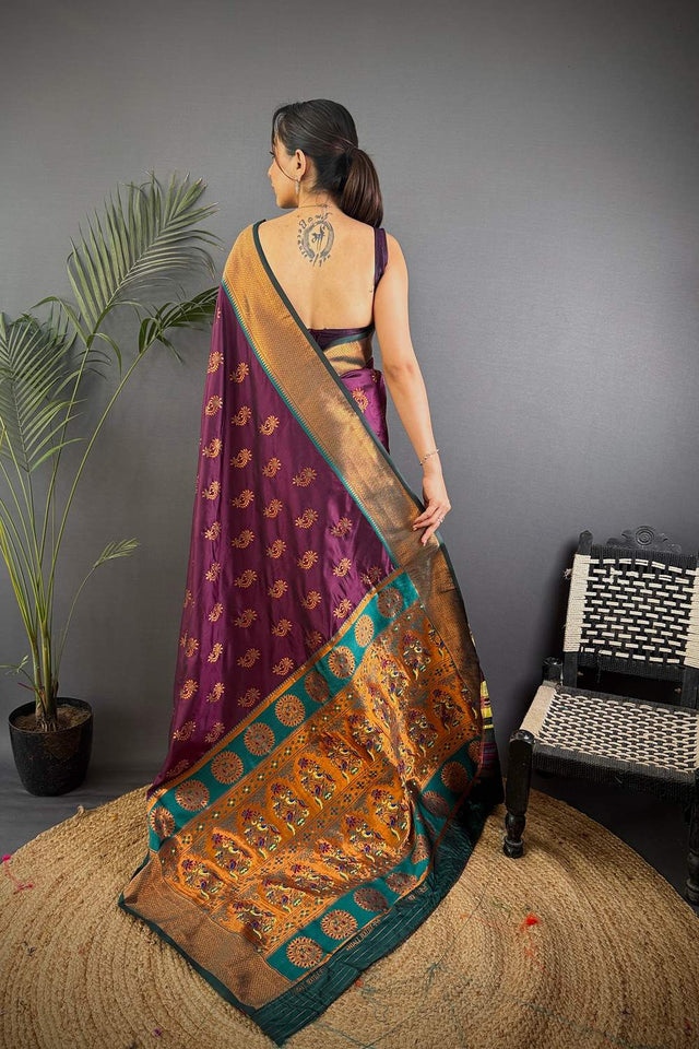 Wine Paithani Woven Soft Silk Saree (JK12902)